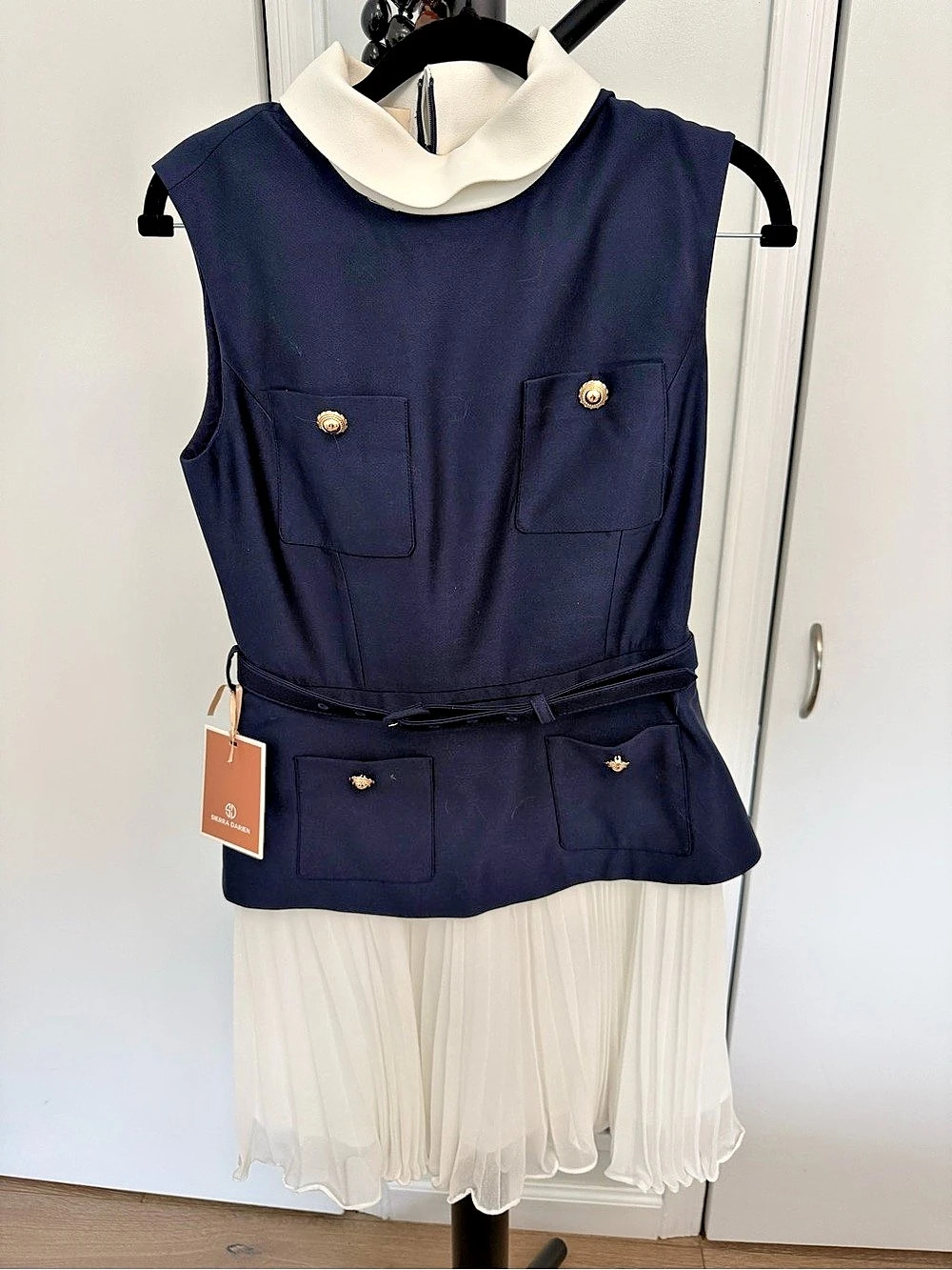 Sandro Sleeveless Mini Dress in Blue & White